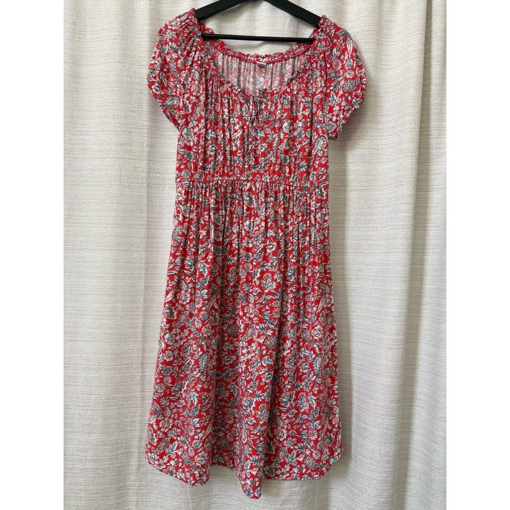 Old Navy Small Maternity Coral Orange with Blue Floral Pattern Dress